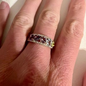 Rose gold, diamond, and multi gemstone ring size 5.5